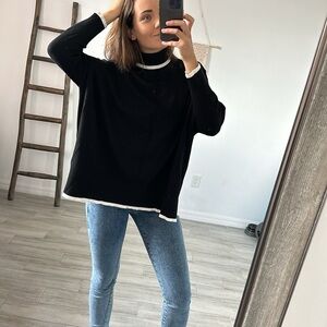 ADRIANNA PAPELL Tipped Turtleneck Sweater In Black/ Size Small